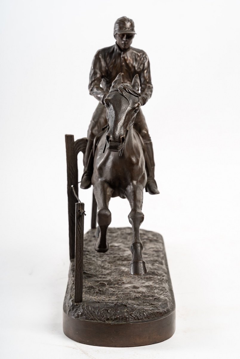 Bronze Sculpture Representing A Trotting Horse And Its Jockey-photo-2