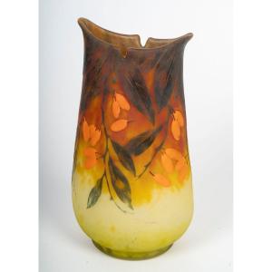 Daum Vase Decorated With Rosehips