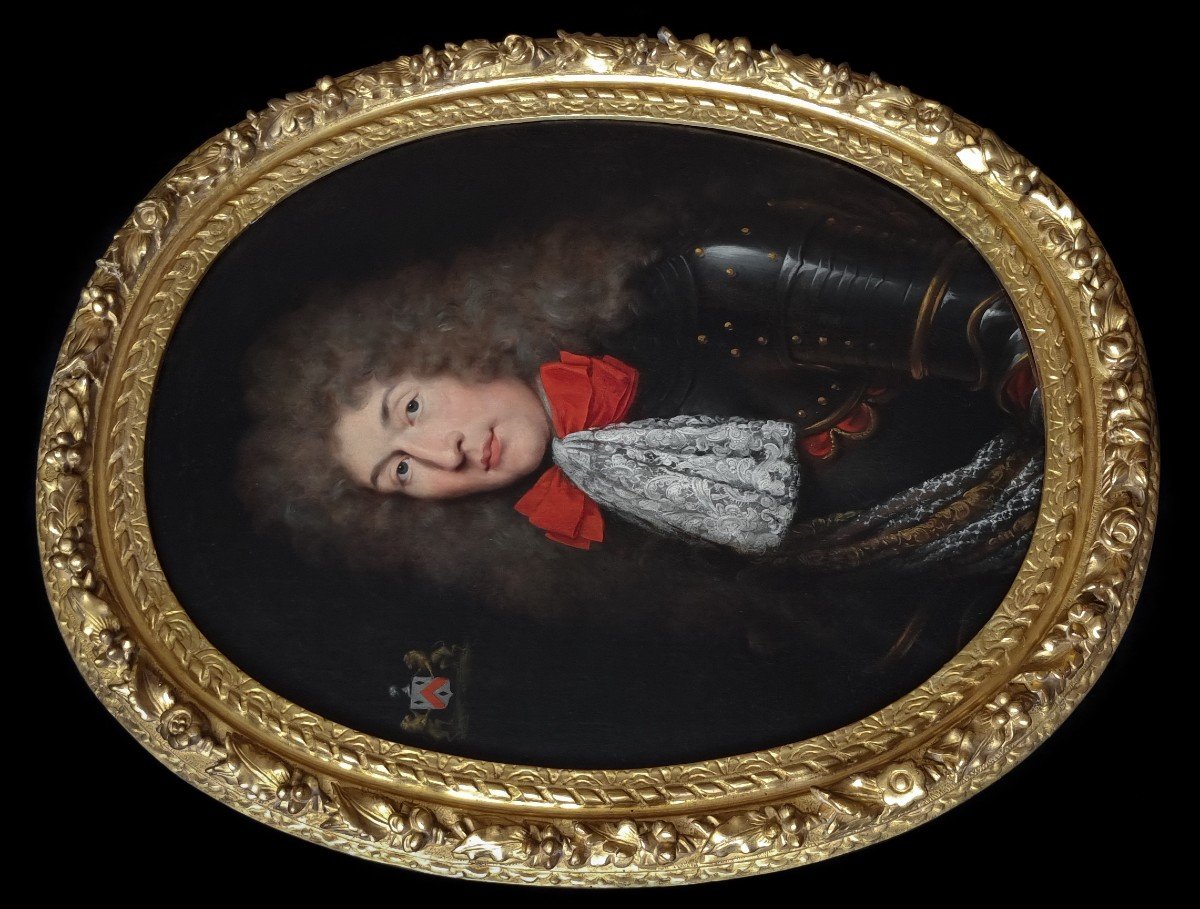 Portrait Of A Gentleman In A Lace Cravat & Armour,1680’s; Circle Of Pierre Mignard (1612-1695)-photo-3