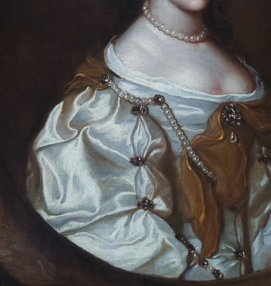 Portrait Of A Lady In A Silk Dress & Pearls C.1660, Oil On Canvas Painting, Peter Lely-photo-2