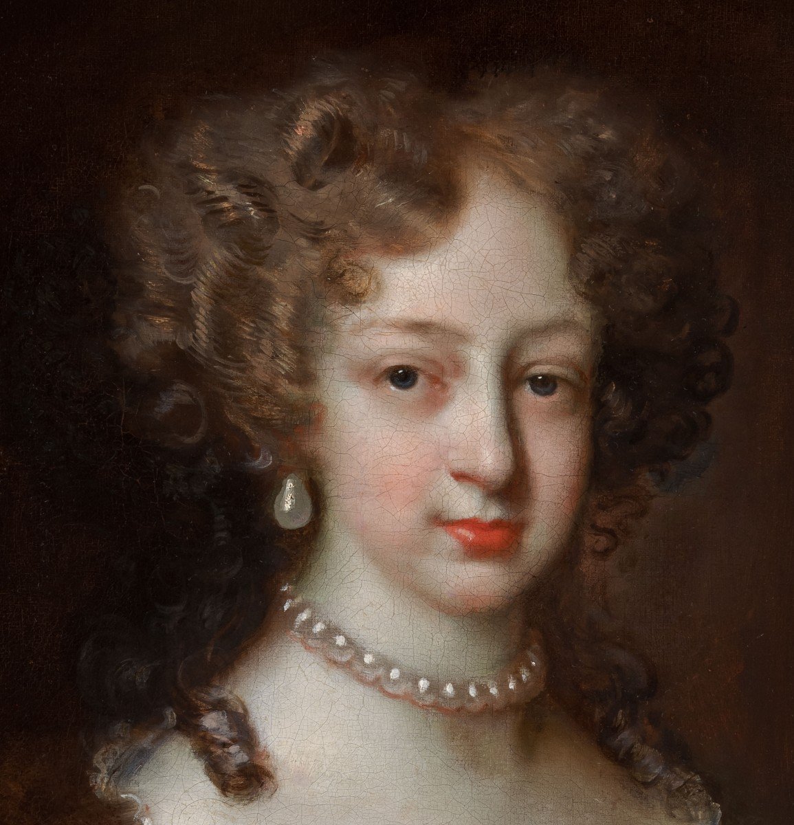 Portrait d'Une Dame En Soie Rouge Et Fourrure C.1675, Huile Antique Sur Toile Peinture-photo-1