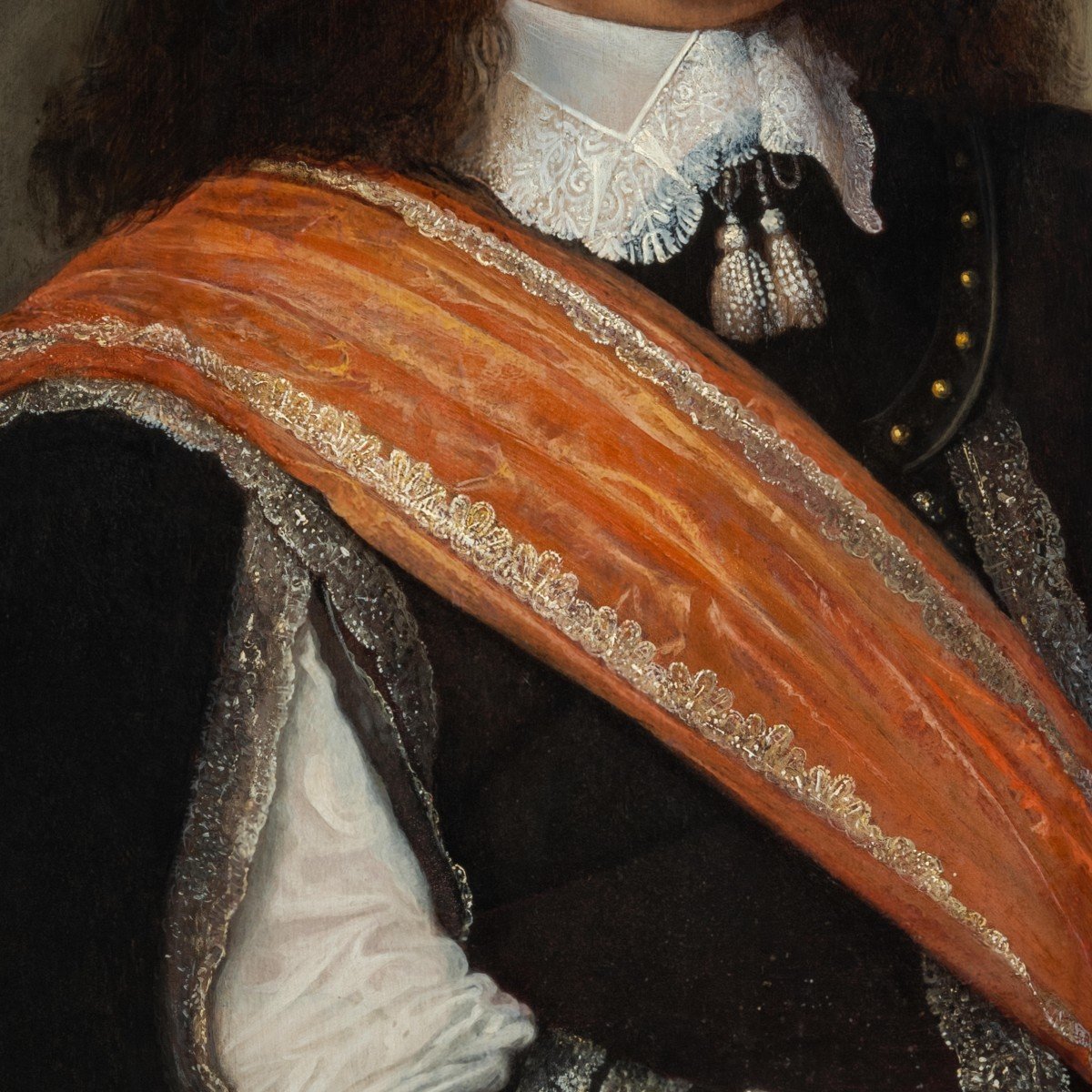 Portrait Of A Gentleman In Black Attire & Orange Sash C.1650, Dutch Old Master, Oil On Panel-photo-3