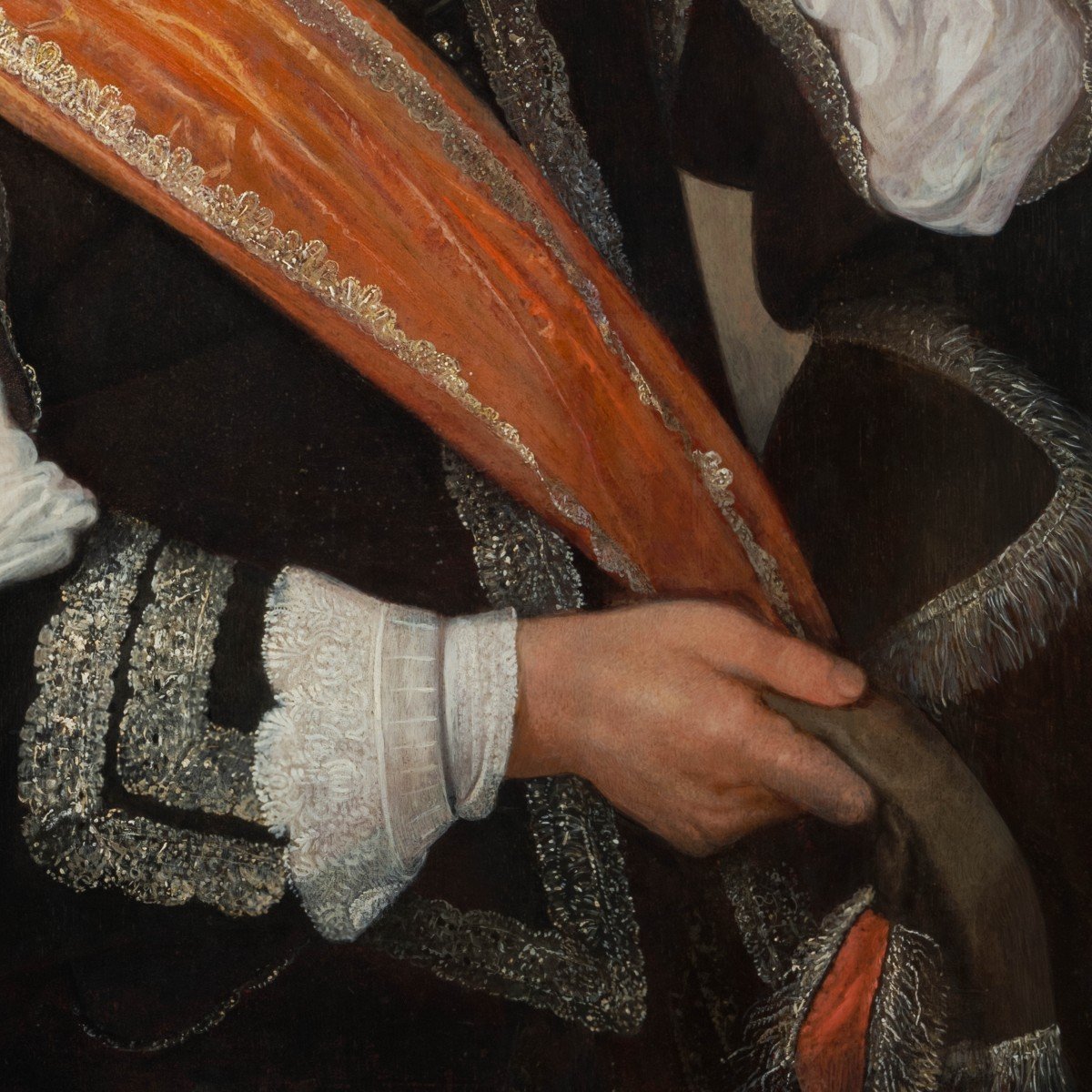 Portrait Of A Gentleman In Black Attire & Orange Sash C.1650, Dutch Old Master, Oil On Panel-photo-5