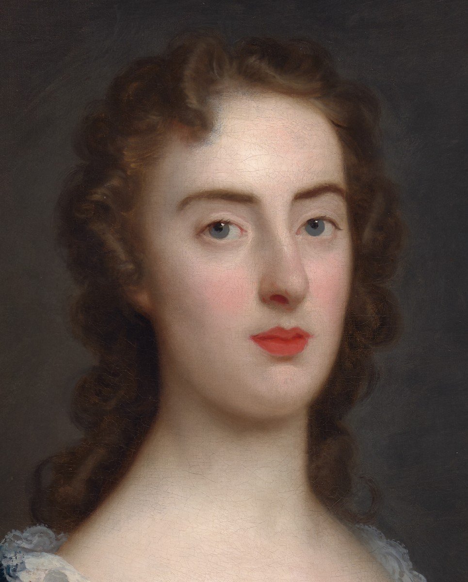 Portrait d'Une Dame, Jane Wood C.1750, Huile Sur Toile, Cadre Finement Sculpté Et Doré-photo-4