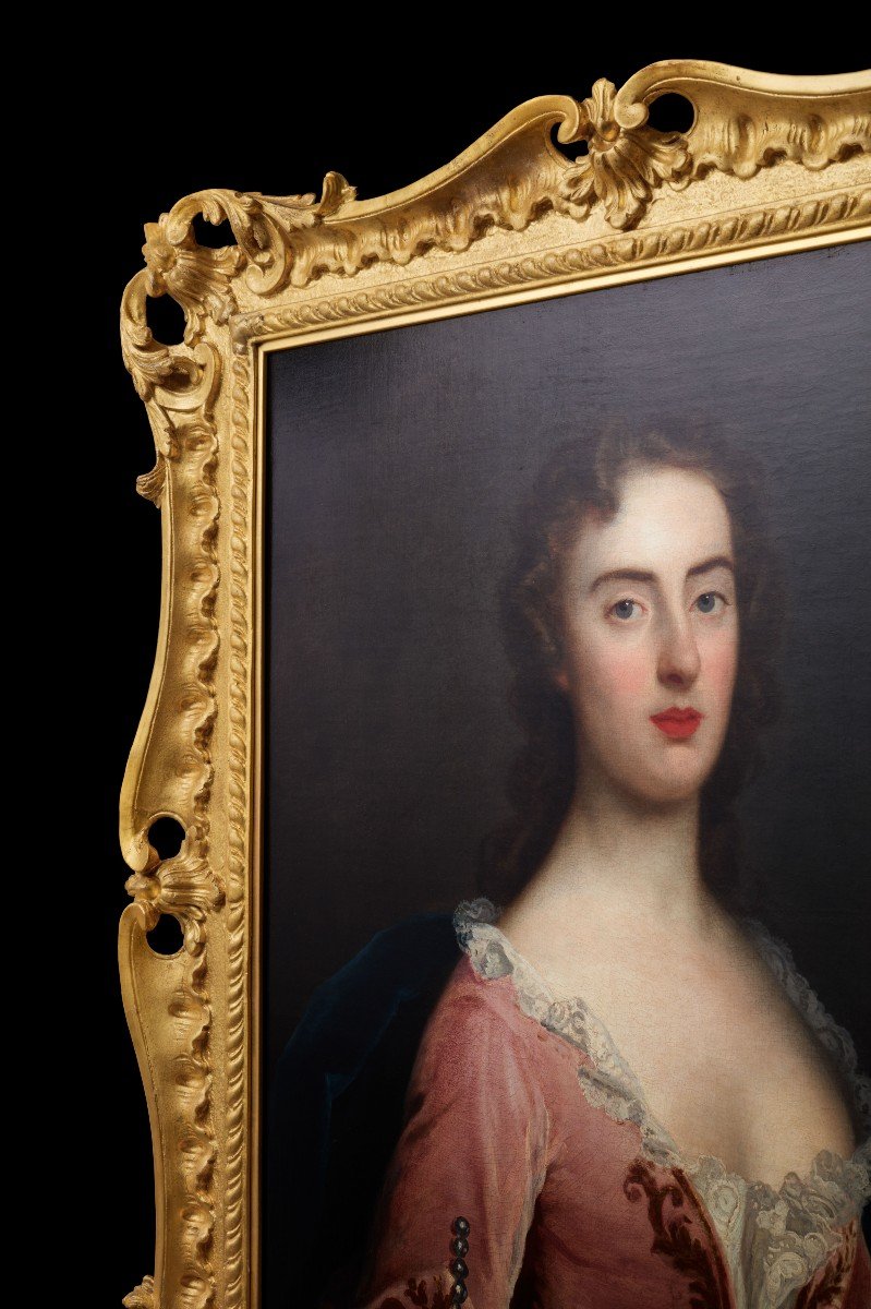 Portrait d'Une Dame, Jane Wood C.1750, Huile Sur Toile, Cadre Finement Sculpté Et Doré-photo-5