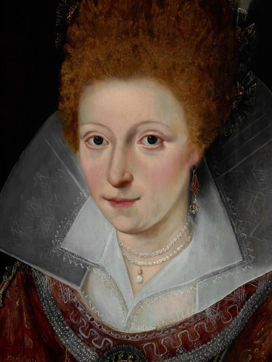 Portrait De La Princesse Elizabeth, Plus Tard Reine De Bohême, Daté De 1606, Huile Sur Panneau-photo-4