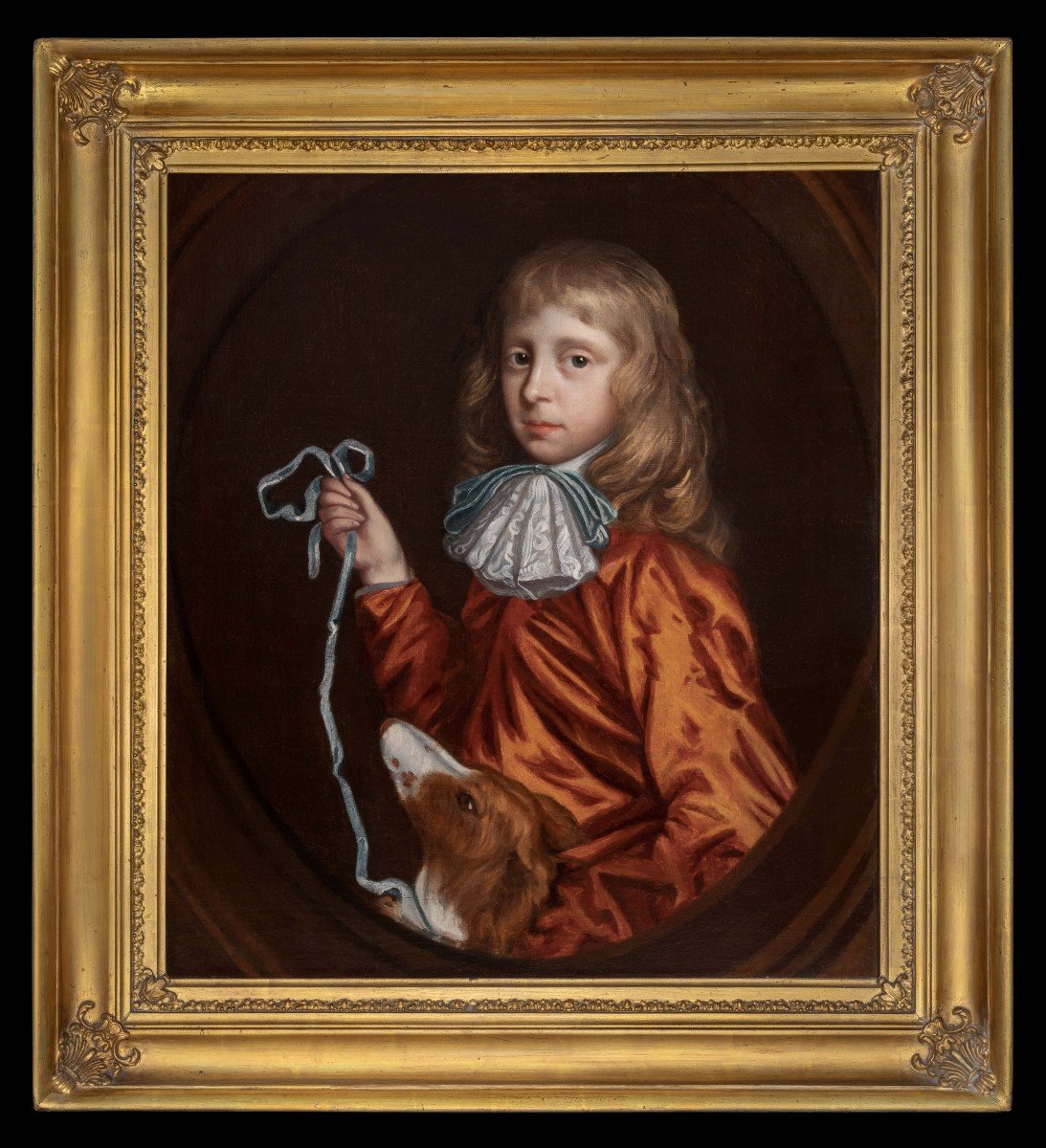 Portrait Of A Young Gentleman & Dog Vers 1680, Antique Oil On Canvas Painting, Mary Beale-photo-2