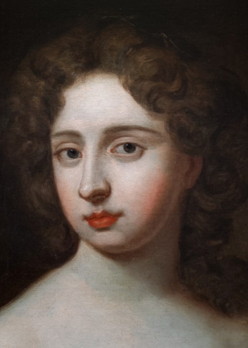 Portrait d'Une Dame Sur Un Porche Vers 1680, Provenance Aristocratique, Huile Sur Toile-photo-3