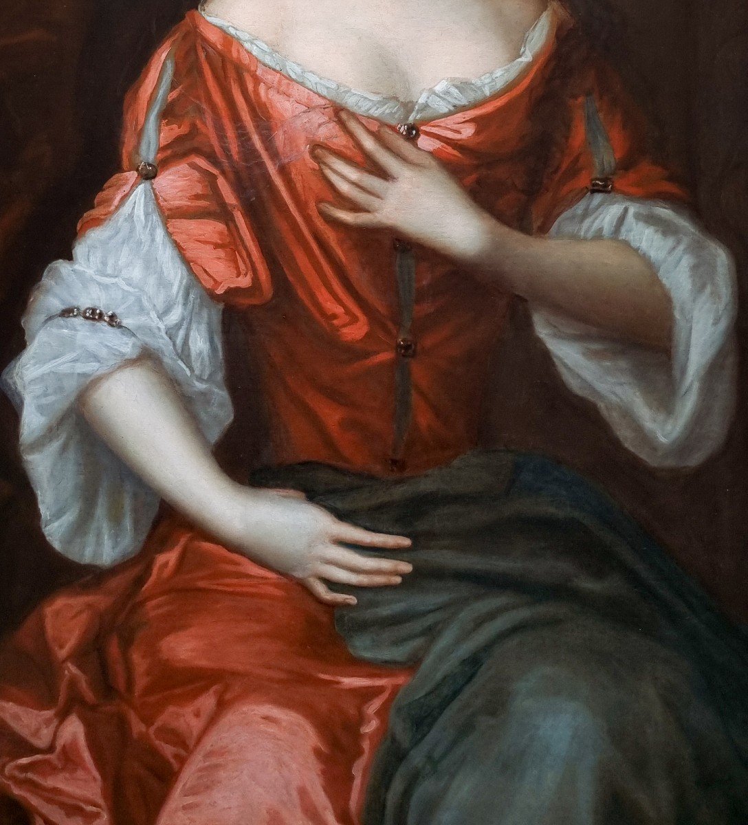 Portrait d'Une Dame Sur Un Porche Vers 1680, Provenance Aristocratique, Huile Sur Toile-photo-5