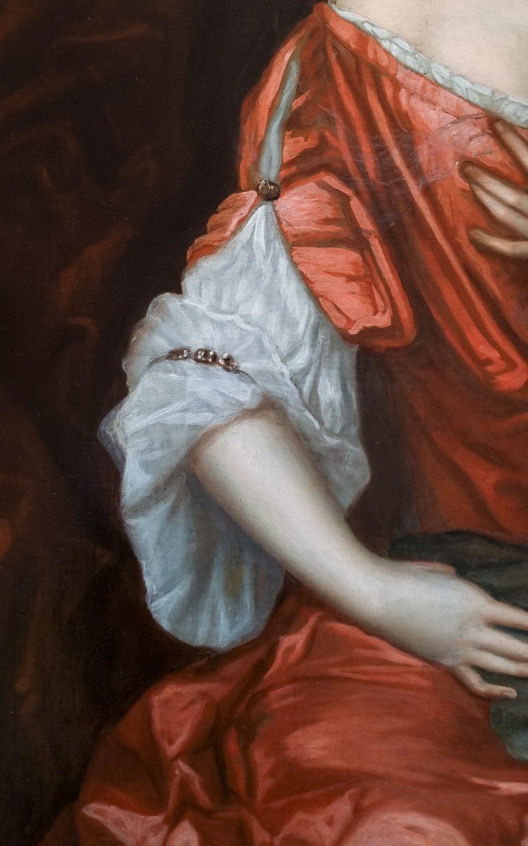 Portrait d'Une Dame Sur Un Porche Vers 1680, Provenance Aristocratique, Huile Sur Toile-photo-6