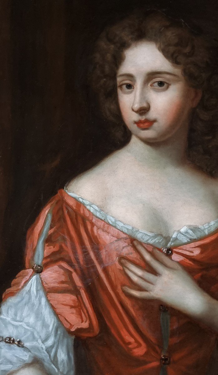 Portrait d'Une Dame Sur Un Porche Vers 1680, Provenance Aristocratique, Huile Sur Toile-photo-8