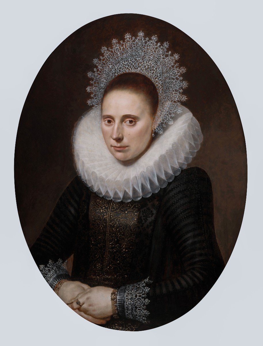 Portrait Of A Lady With Elaborate Ruff C.1610-20, Oil On Panel, Cornelis Van Der Voort-photo-3