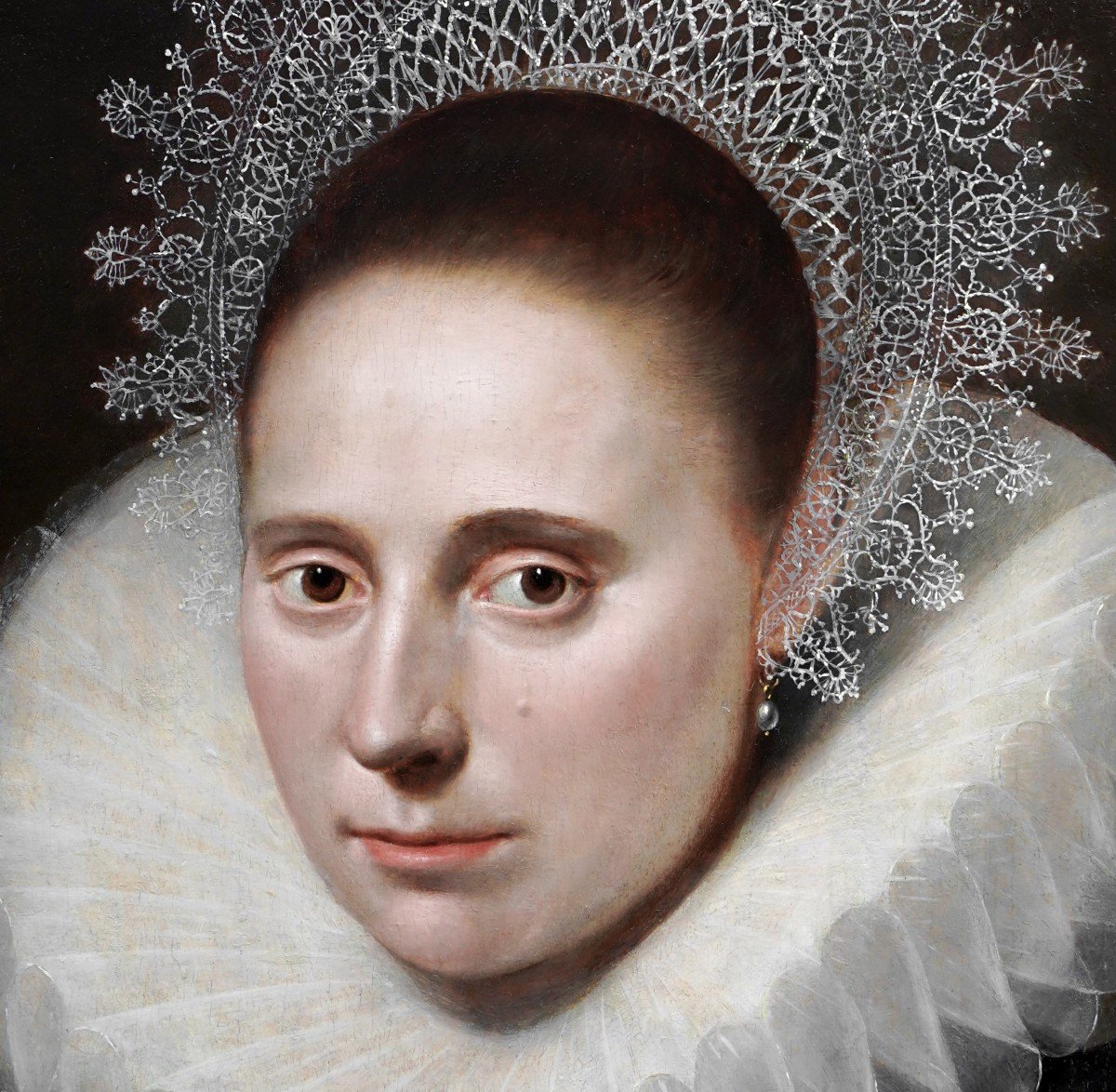 Portrait Of A Lady With Elaborate Ruff C.1610-20, Oil On Panel, Cornelis Van Der Voort-photo-2