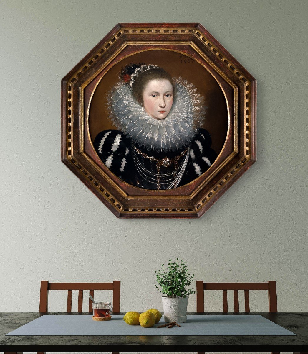 Portrait Of A Lady With An Elaborate Ruff, Dated 1617, Circle Of Frans Pourbus, Oil Painting-photo-3