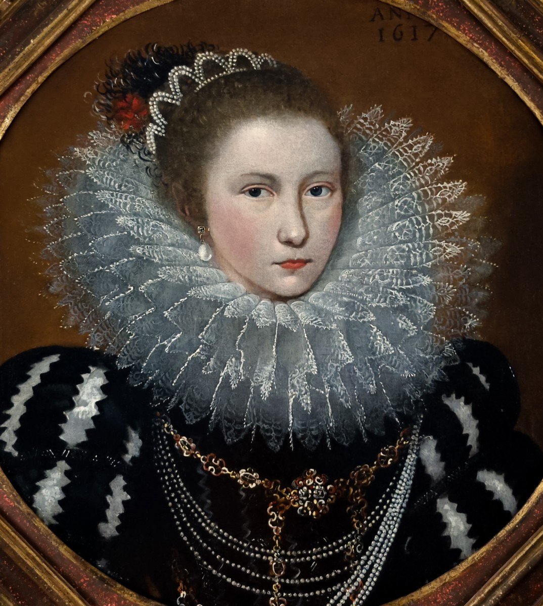 Portrait Of A Lady With An Elaborate Ruff, Dated 1617, Circle Of Frans Pourbus, Oil Painting-photo-4