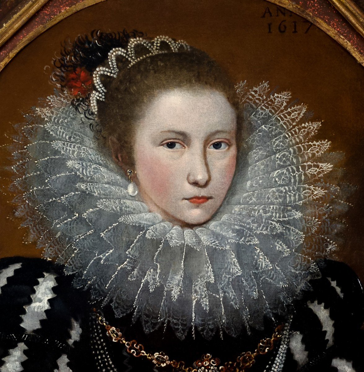 Portrait Of A Lady With An Elaborate Ruff, Dated 1617, Circle Of Frans Pourbus, Oil Painting-photo-1