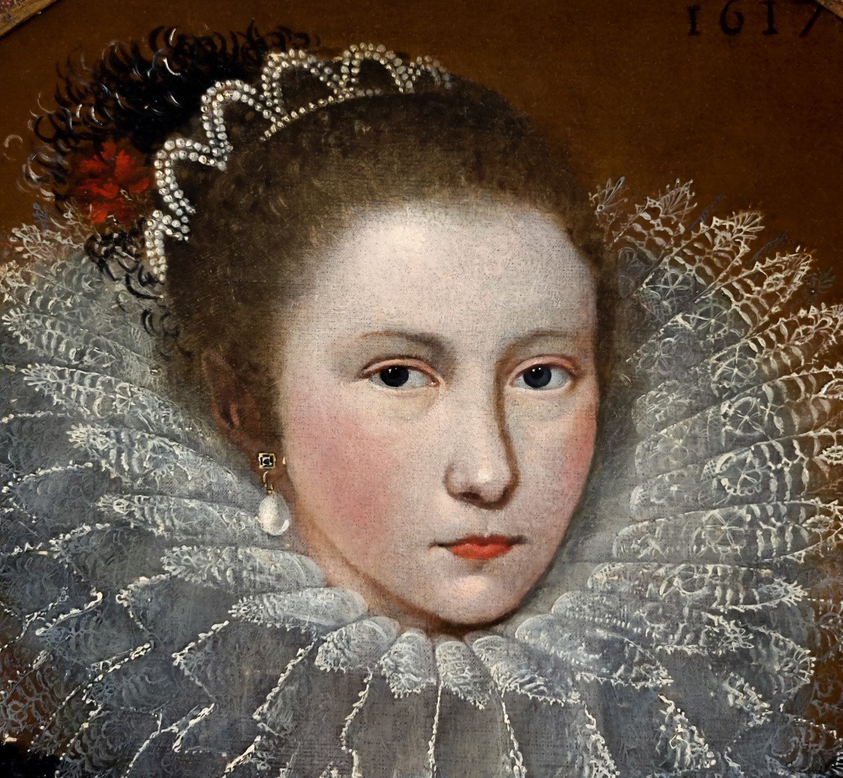 Portrait Of A Lady With An Elaborate Ruff, Dated 1617, Circle Of Frans Pourbus, Oil Painting-photo-3