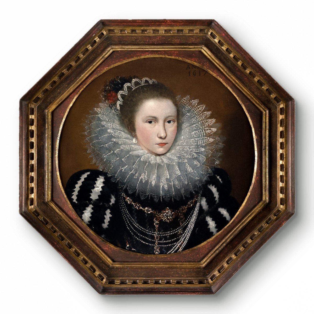 Portrait Of A Lady With An Elaborate Ruff, Dated 1617, Circle Of Frans Pourbus, Oil Painting