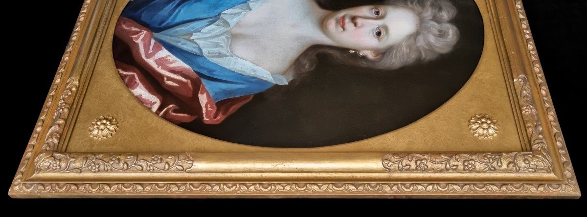 Portrait Of A Lady In A Blue Dress And Red Mantle C.1695, Oil On Canvas Painting-photo-4