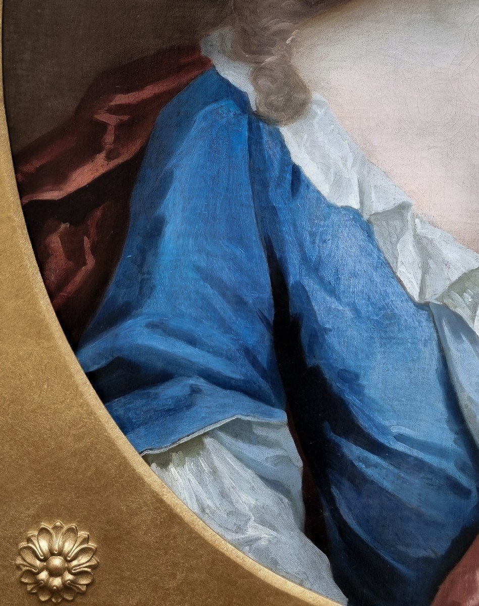 Portrait Of A Lady In A Blue Dress And Red Mantle C.1695, Oil On Canvas Painting-photo-3