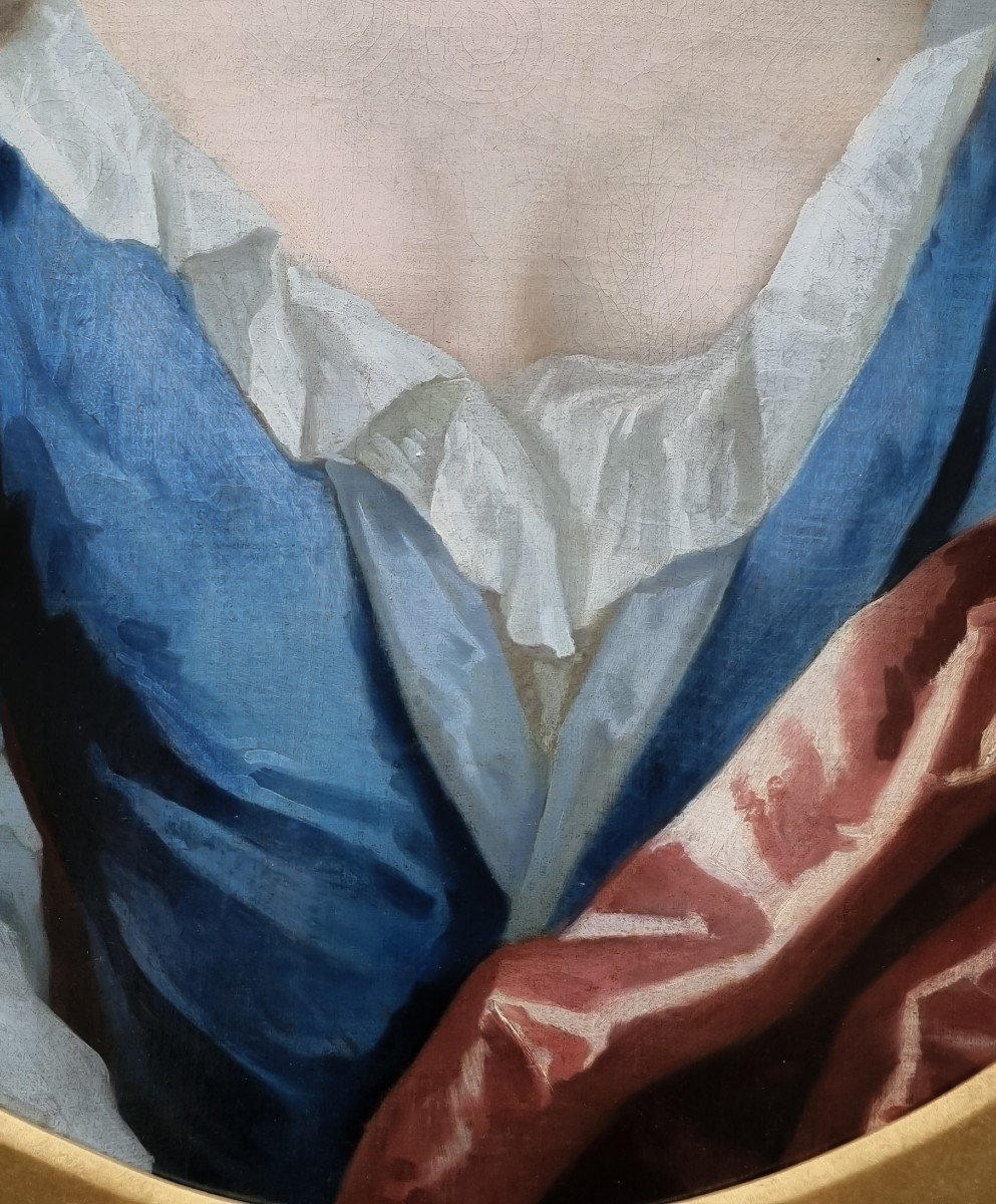 Portrait Of A Lady In A Blue Dress And Red Mantle C.1695, Oil On Canvas Painting-photo-4