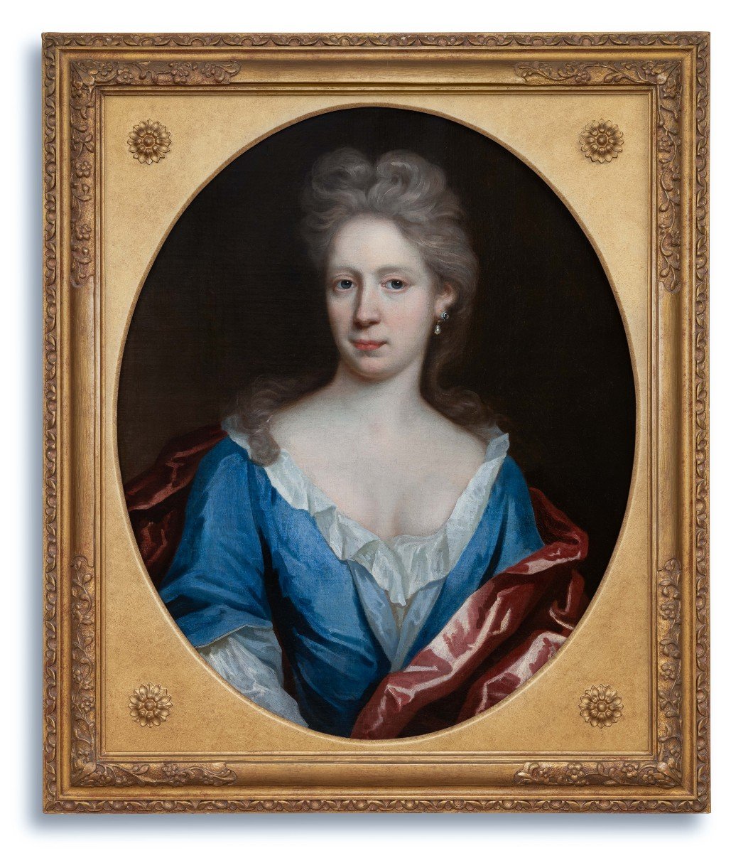 Portrait Of A Lady In A Blue Dress And Red Mantle C.1695, Oil On Canvas Painting