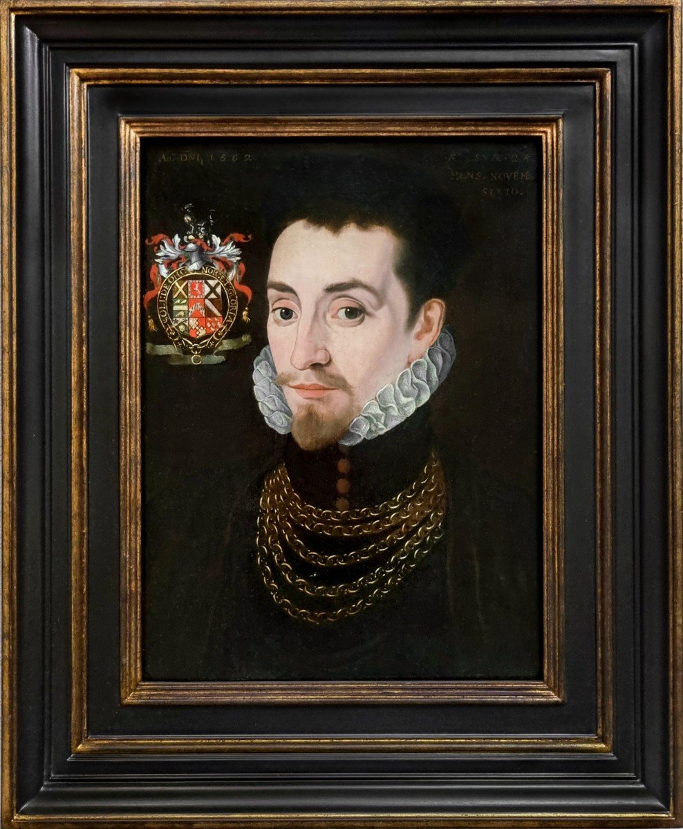 Portrait Of An Elizabethan Gentleman, Edmund Huddleston, Dated 1562, Oil On Panel Painting