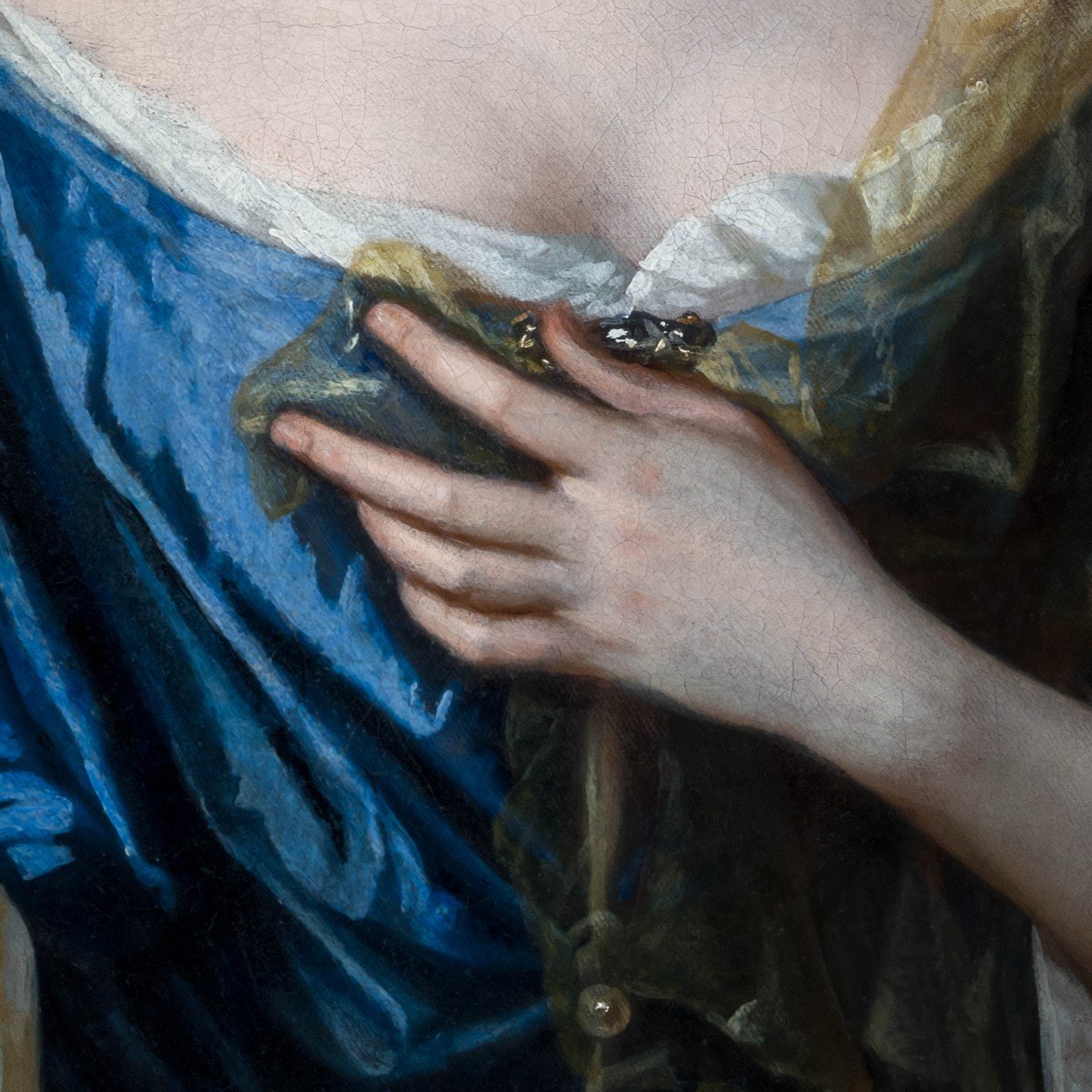 Portrait De Jeune Femme à La Robe Bleue Et Au Foulard En Soie Vers 1675, Huile Sur Toile-photo-4