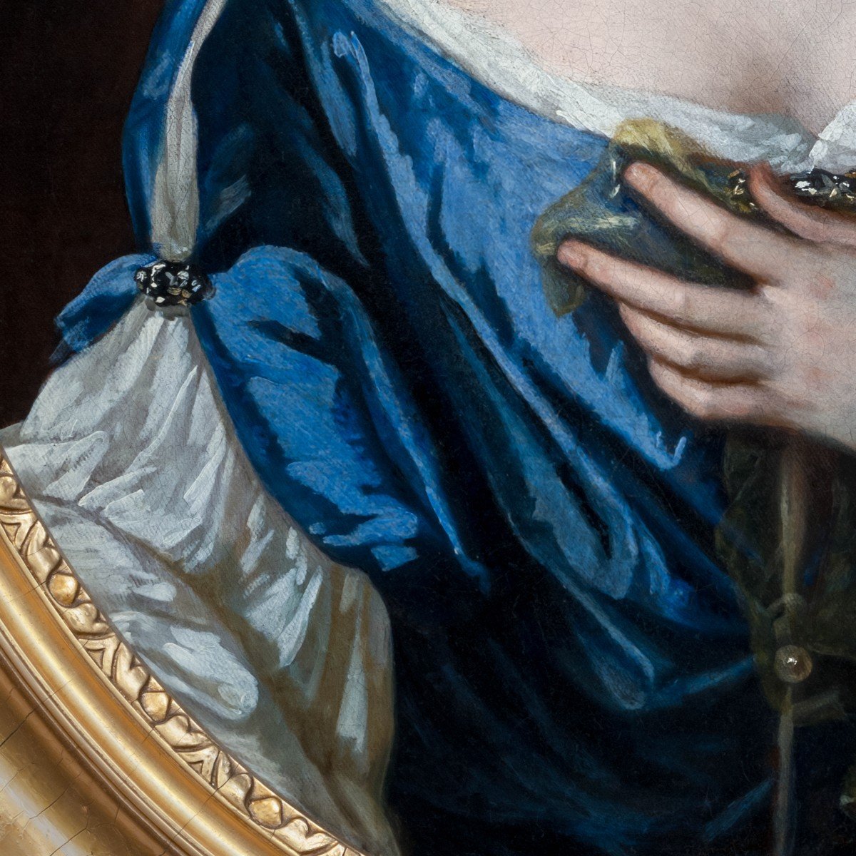 Portrait De Jeune Femme à La Robe Bleue Et Au Foulard En Soie Vers 1675, Huile Sur Toile-photo-5