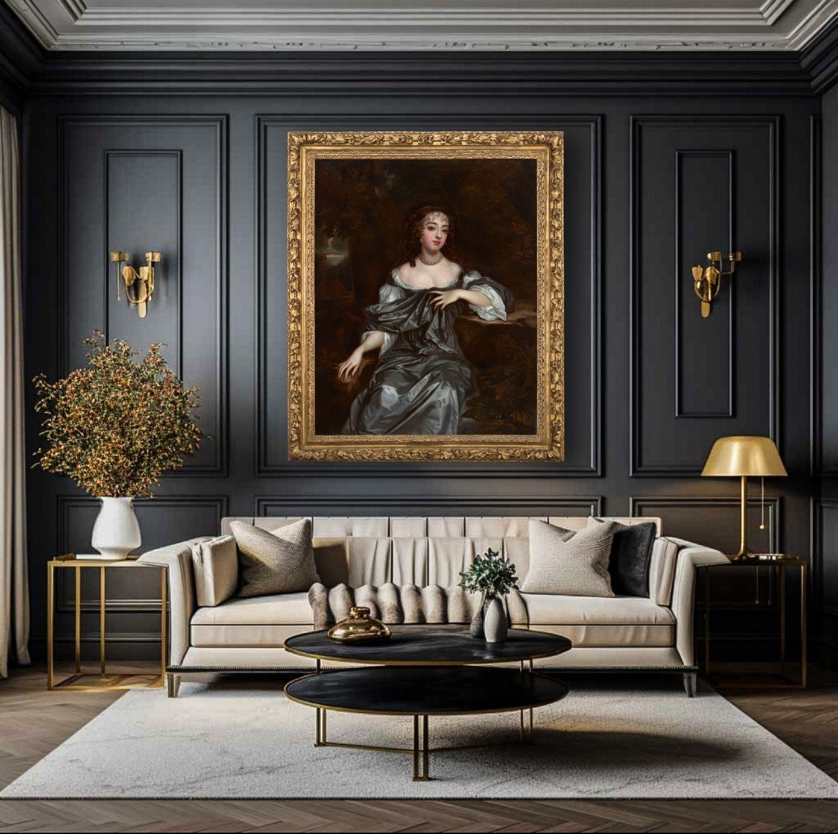 Portrait Frances, Lady Whitmore, 17e Siècle, Beau Cadre Doré Sculpté, Huile Sur Toile-photo-2