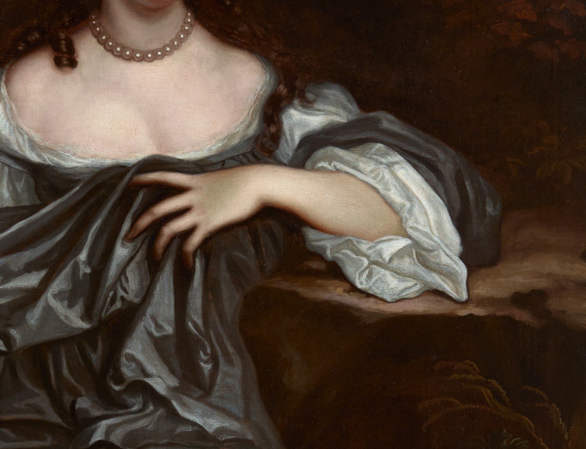 Portrait Frances, Lady Whitmore, 17e Siècle, Beau Cadre Doré Sculpté, Huile Sur Toile-photo-1