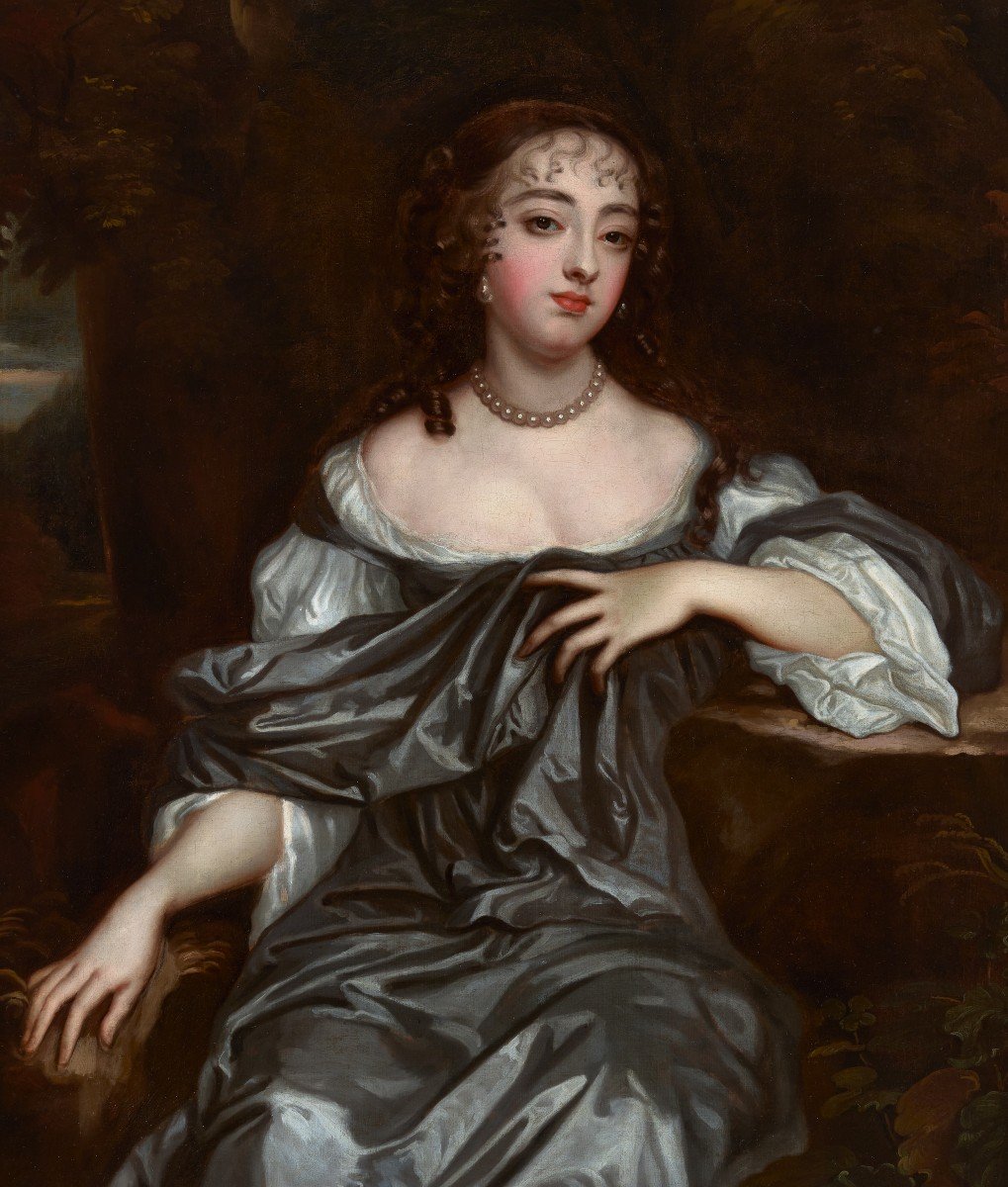 Portrait Frances, Lady Whitmore, 17e Siècle, Beau Cadre Doré Sculpté, Huile Sur Toile-photo-2