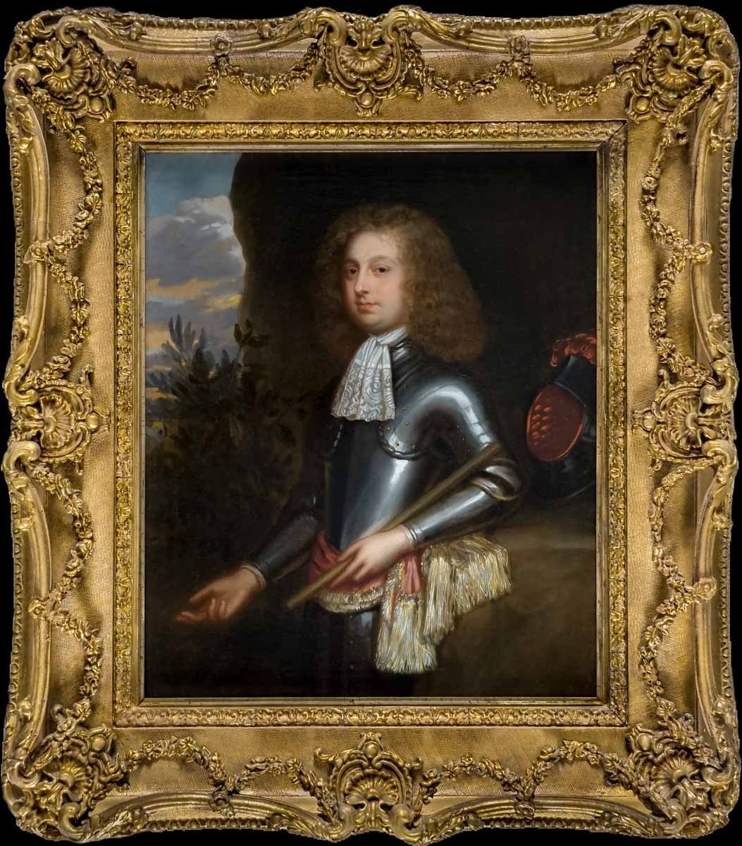 Vers 1676 Portrait d'Un Gentilhomme En Armure, Richard Knight, Huile Sur Toile, Cadre Exquis