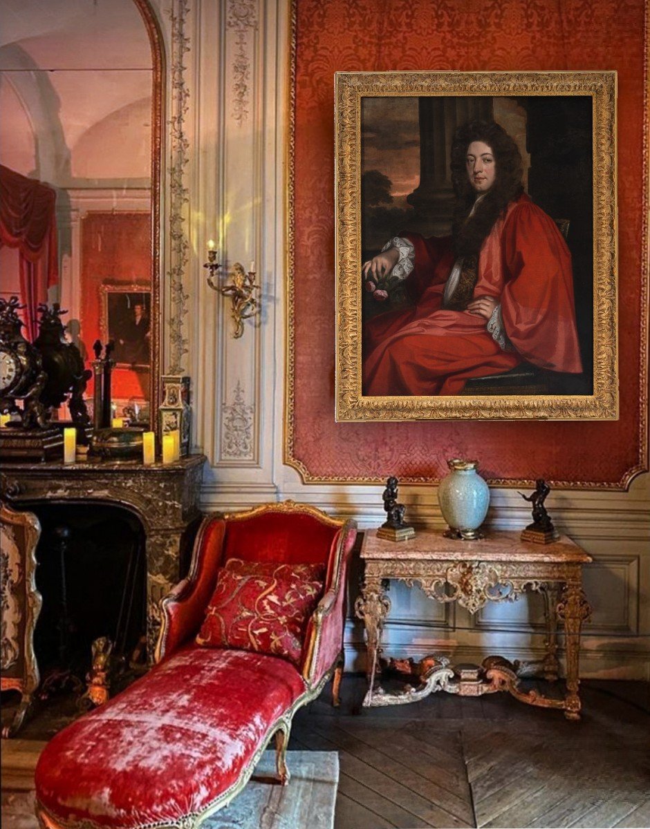 Portrait Of A Gentleman In A Banyan On A Porch  C.1675, Oil On Canvas, Fine Carved Frame-photo-2