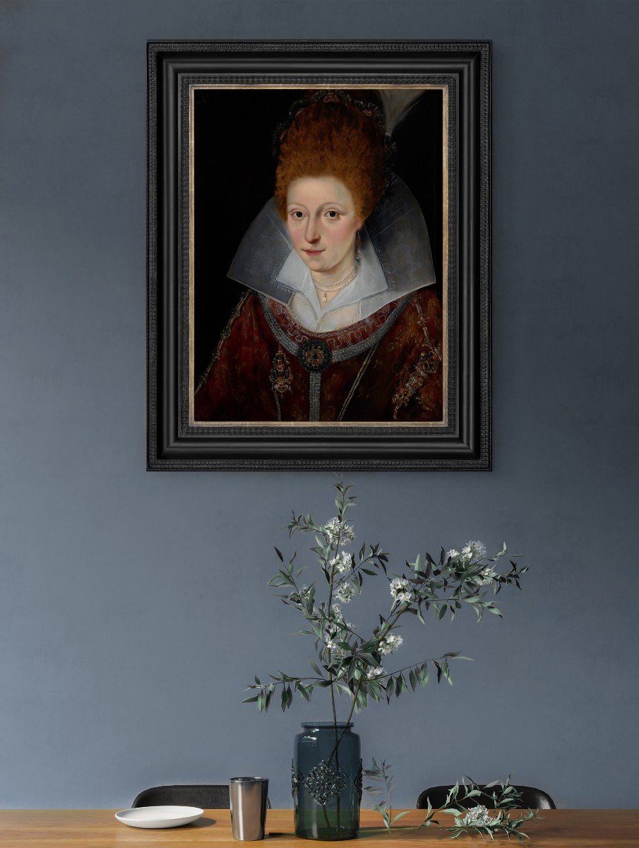 Portrait Of Princess Elisabeth, Future Queen Of Bohemia, Dated 1606, Oil On Panel Painting-photo-2