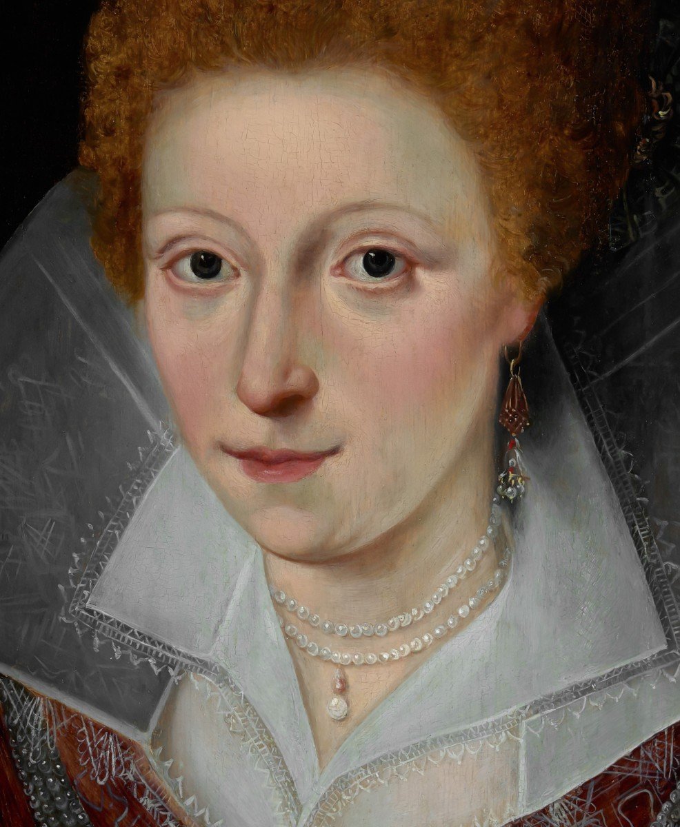 Portrait Of Princess Elisabeth, Future Queen Of Bohemia, Dated 1606, Oil On Panel Painting-photo-2