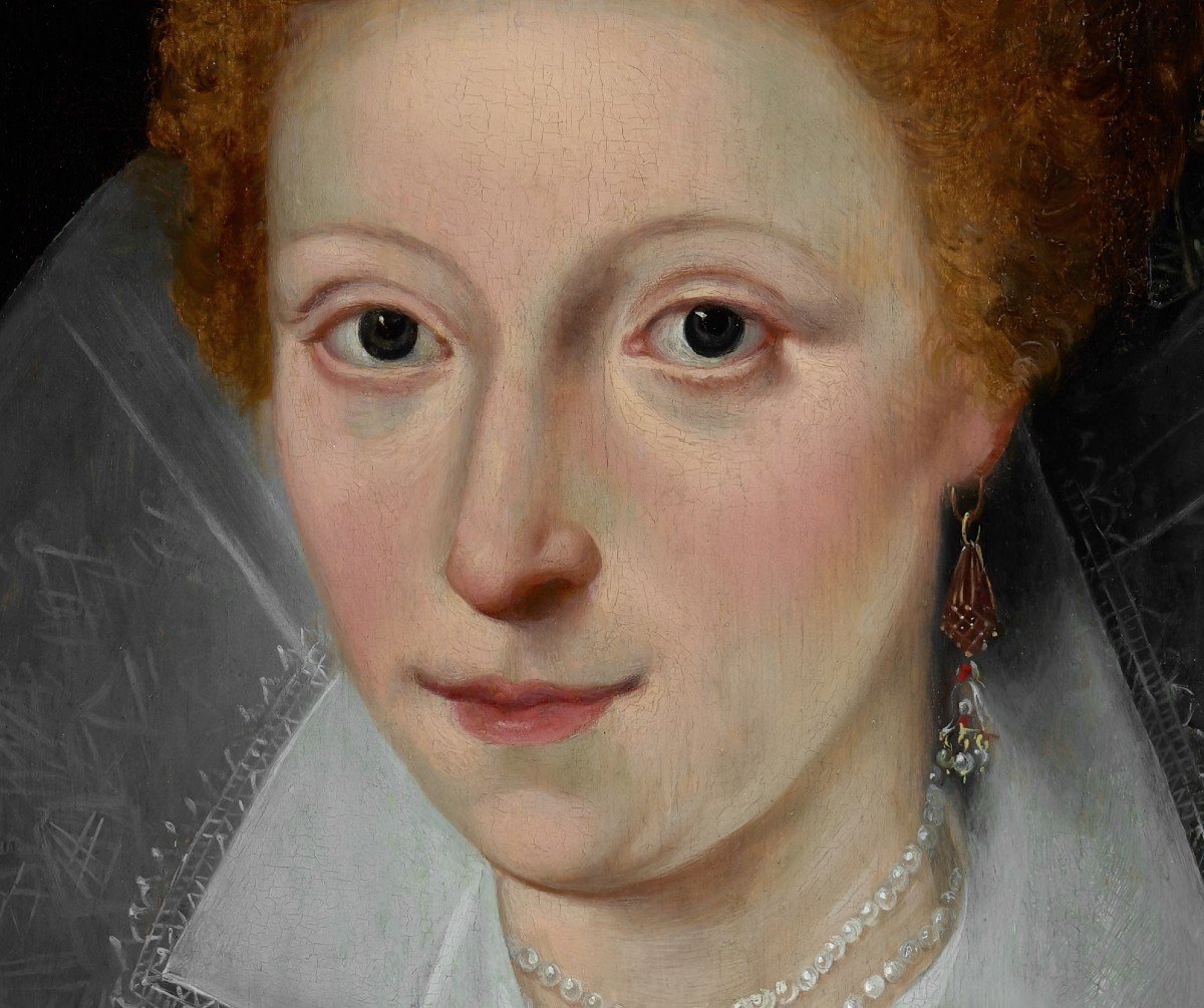 Portrait Of Princess Elisabeth, Future Queen Of Bohemia, Dated 1606, Oil On Panel Painting-photo-3