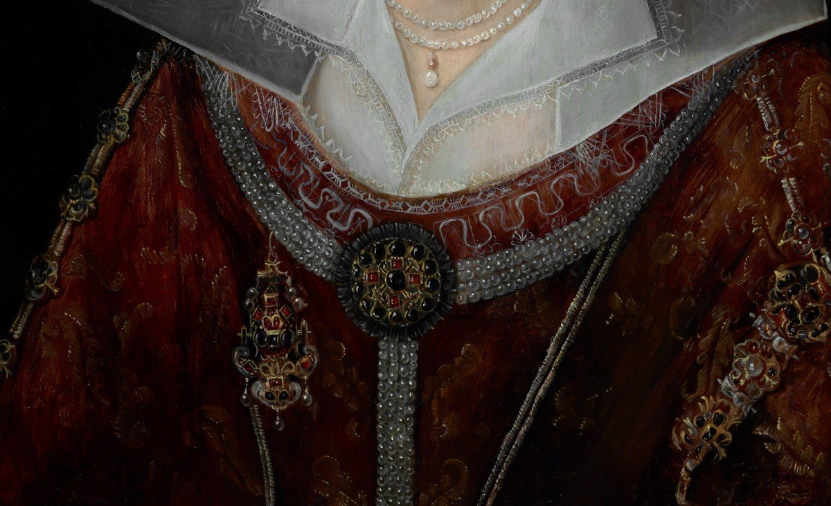 Portrait Of Princess Elisabeth, Future Queen Of Bohemia, Dated 1606, Oil On Panel Painting-photo-4