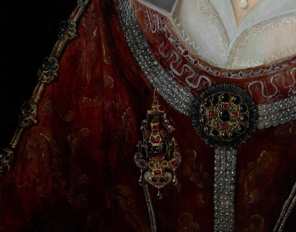 Portrait Of Princess Elisabeth, Future Queen Of Bohemia, Dated 1606, Oil On Panel Painting-photo-5