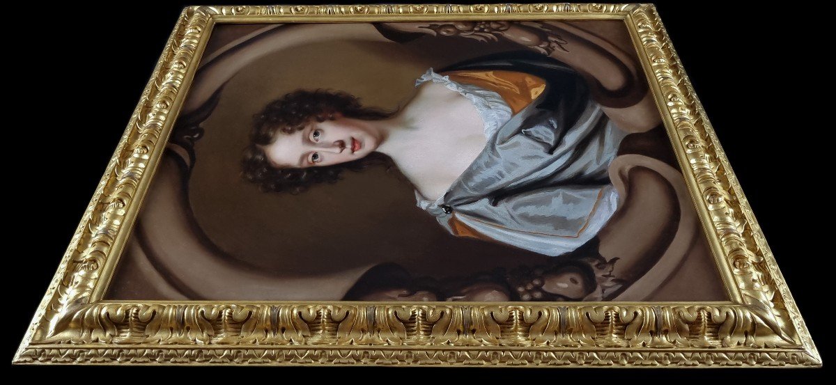 Fine Portrait Of Young Lady With Blue Mantle C.1680, Antique Oil On Canvas Painting, Mary Beale-photo-4