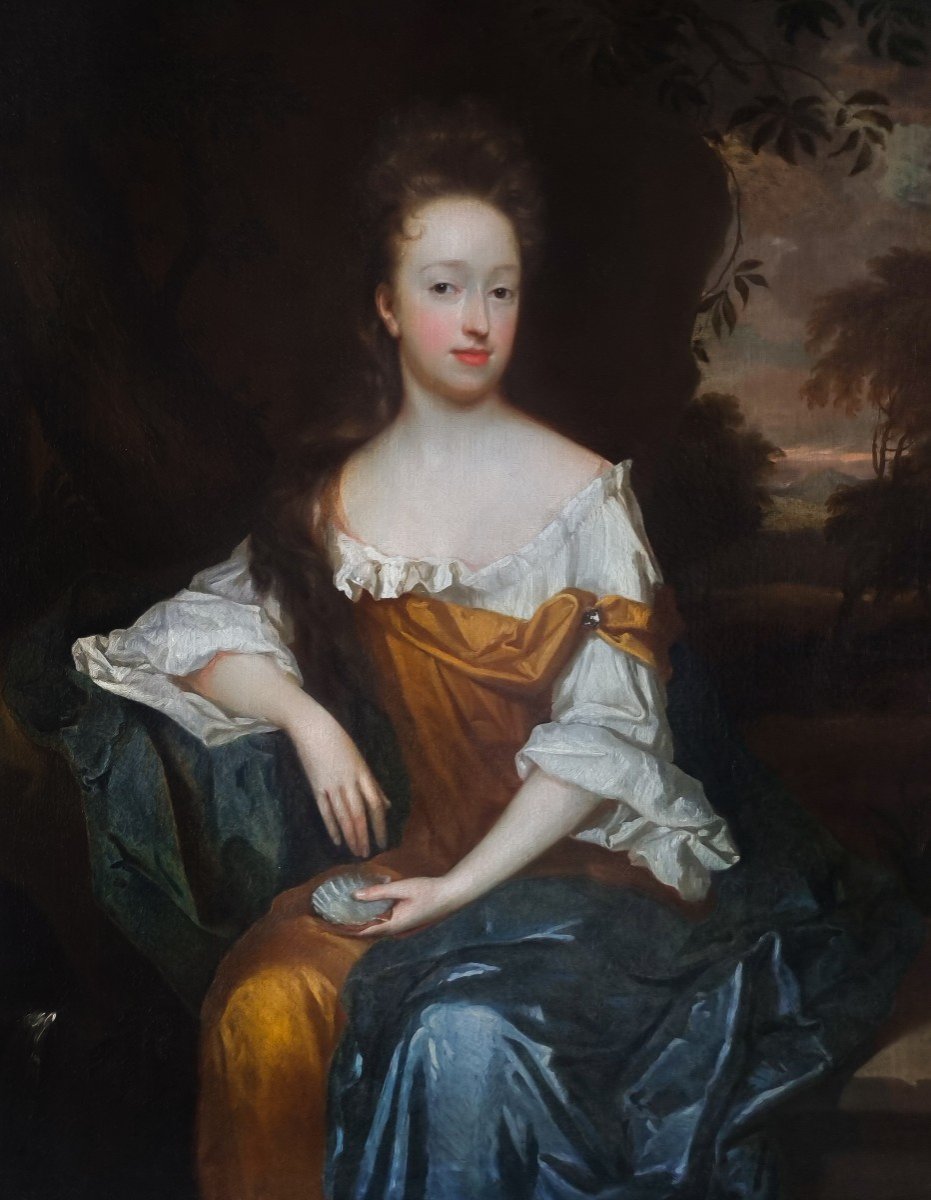 Portrait d'Une Dame Dans Un Bois Tenant Une Coquille Vers 1690 ; Peinture à l'Huile Sur Toile-photo-3