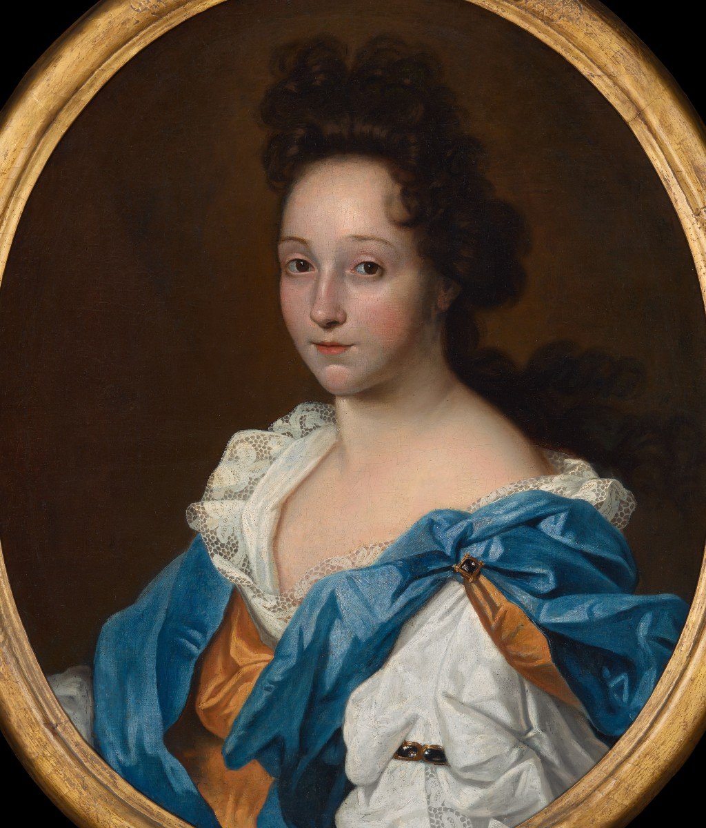 Portrait d'Une Dame En Habit De Soie Blanc, Bleu Et Marron, Vers 1695, Huile Sur Toile-photo-3