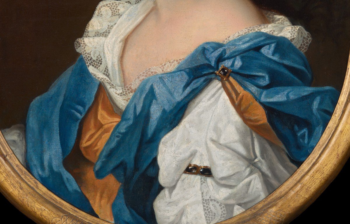 Portrait d'Une Dame En Habit De Soie Blanc, Bleu Et Marron, Vers 1695, Huile Sur Toile-photo-4