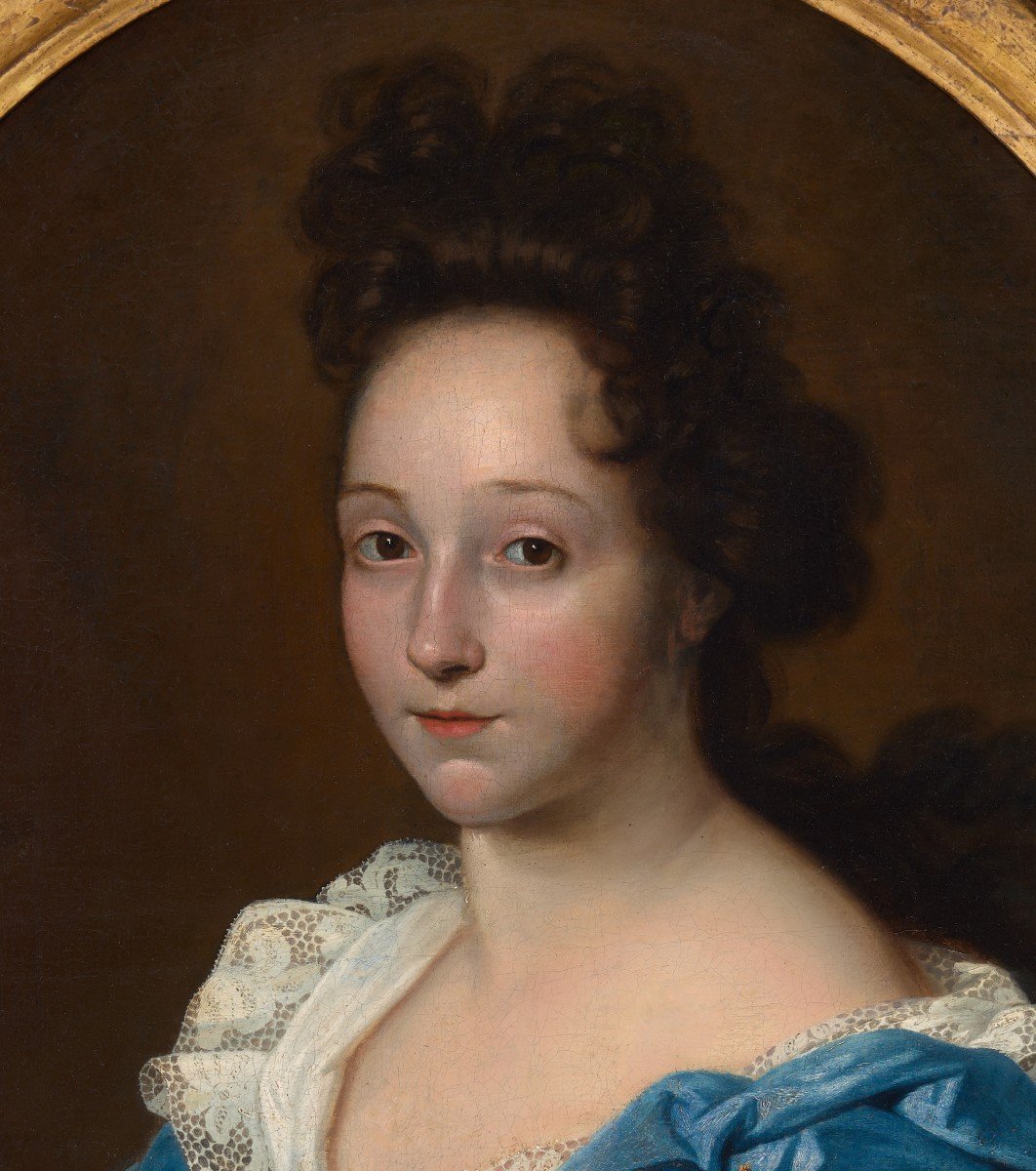 Portrait d'Une Dame En Habit De Soie Blanc, Bleu Et Marron, Vers 1695, Huile Sur Toile-photo-3