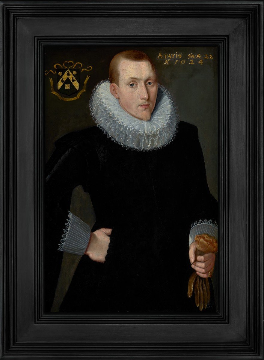 Portrait d'Un Gentilhomme En Pourpoint Noir Et Col Blanc, Inscrit En 1624, Huile Sur Panneau