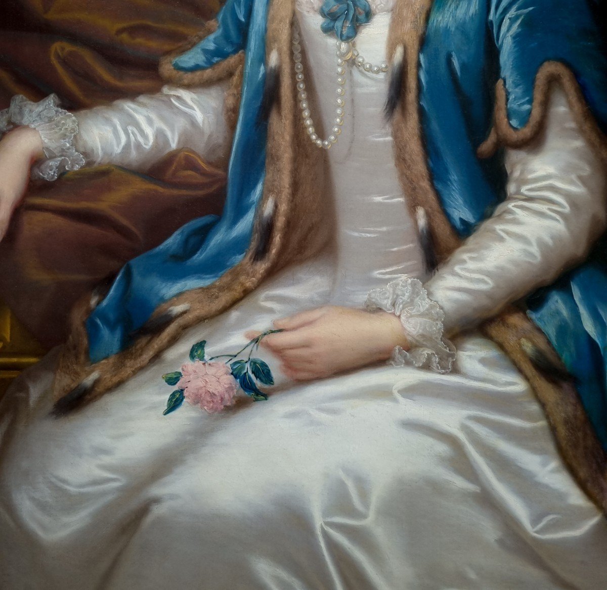 Portrait d'Une Dame, Mme Acton, En Robe Blanche Et Cape Bleue Vers 1740, Signé Thomas Bardwell-photo-3