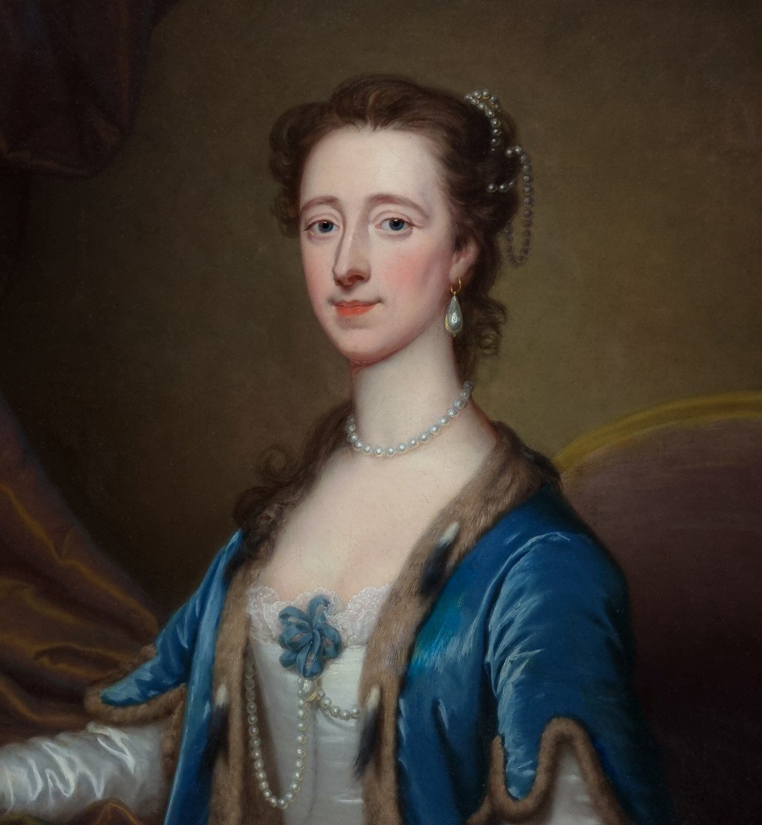 Portrait d'Une Dame, Mme Acton, En Robe Blanche Et Cape Bleue Vers 1740, Signé Thomas Bardwell-photo-4