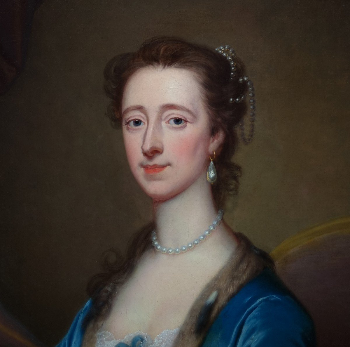 Portrait d'Une Dame, Mme Acton, En Robe Blanche Et Cape Bleue Vers 1740, Signé Thomas Bardwell-photo-6