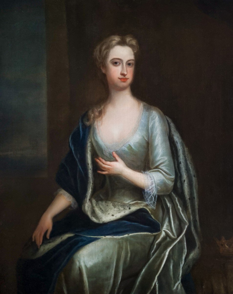 Portrait De Frances, Vicomtesse Scudamore, En Robe Argentée Et Manteau Bleu, Vers 1709-1719-photo-3