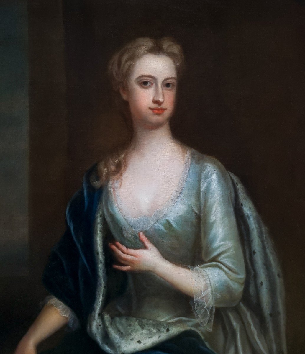 Portrait De Frances, Vicomtesse Scudamore, En Robe Argentée Et Manteau Bleu, Vers 1709-1719-photo-1